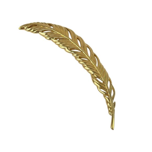 Vintage Monet 5" Polished Gold-Tone Long Feather Brooch Pin - Picture 1 of 9